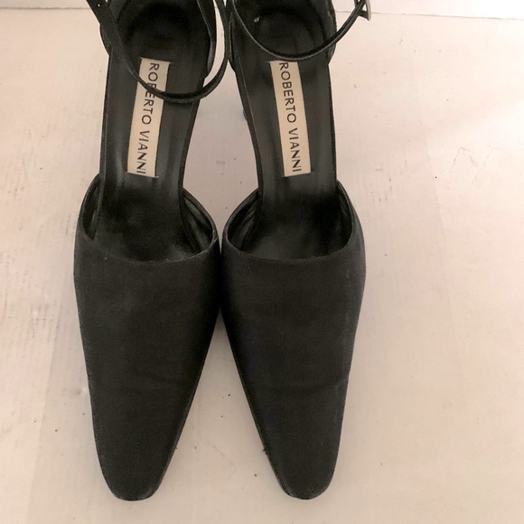 Shiny Black Italian fabric evening shoes with ankle strap Eur40 US 9.5-10 - Picture 2 of 8